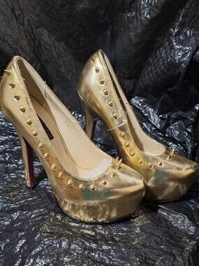 Gold Studded High Heel Platform Pumps - Women Shoes